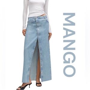 MANGO Danica Maxi Skirt Mid Waist, Front Snap, Rear Slit, Raw Hem, Size M.